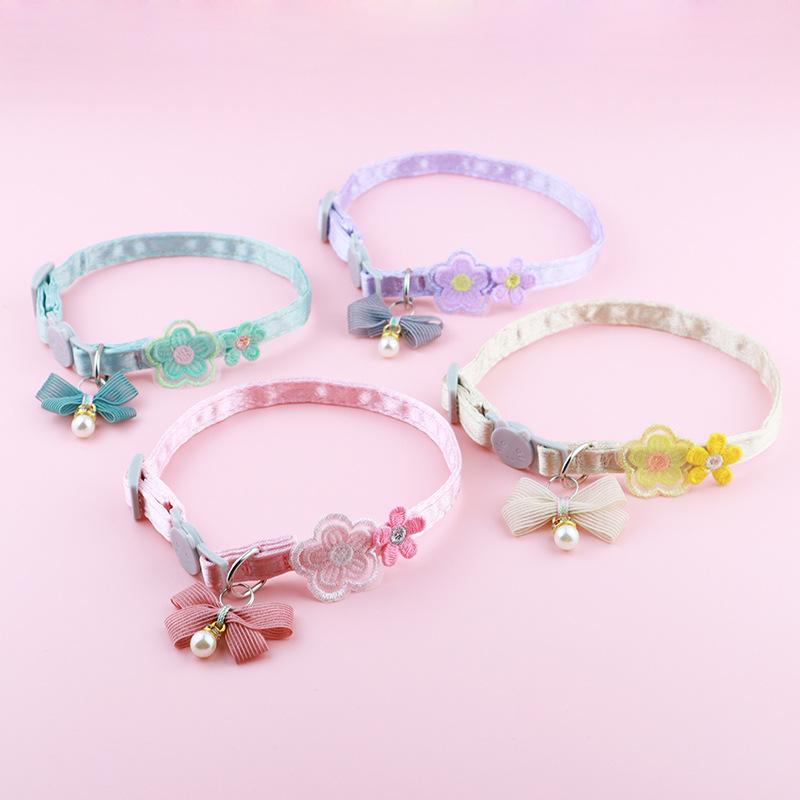 New Arrival Princess Lace Embroidery Bowknot Cat Collar Breakaway Safety Buckle Adjustable for Small Kittens Cute Pet Necklace
