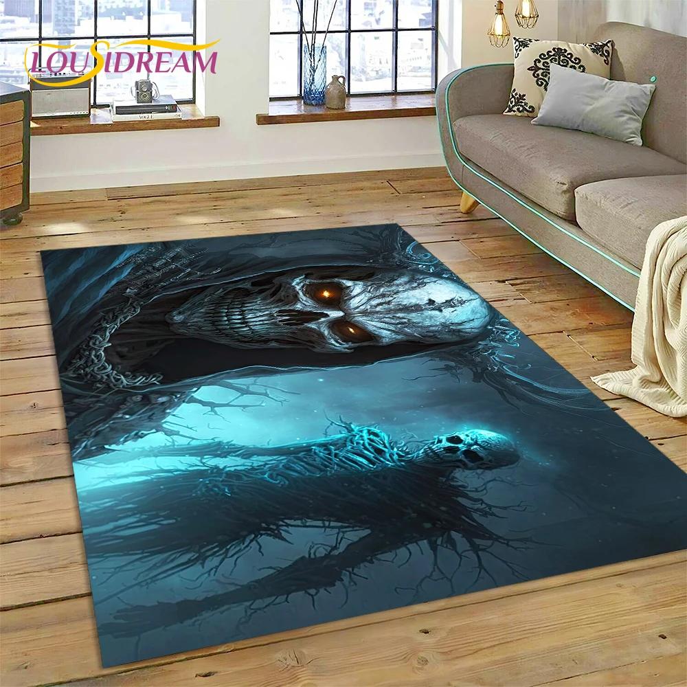 3D Horror Gothic Skull Skeleton Rug Carpet for Living Room Bedroom Decor,Floor Mat Non-slip Decoration for Sofa Doormat Gift Kid