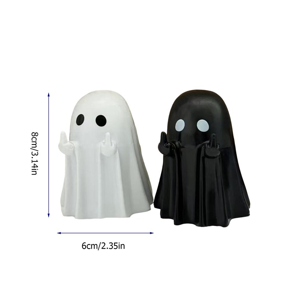 Cute Ghost Statue, Funny Ghost Figurine with Middle Finger, Spooky Middle Finger Ghost Ornament Halloween Decor Indoor, Halloween Decor for Home Gard