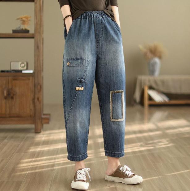 Women Denim Shorts Summer cropped jeans Pants Fashion High Waisted Dark Wash Knee Length Jeans Female Casual Pants