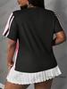 Summer Black and Pink Printed Women's T-Shirt, Short-Sleeve Sporty Soccer Jersey, Casual Loose Top