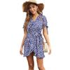 Summer Short-sleeved Floral Skirt V-neck Lace-up Ruffle Edge Holiday Dress