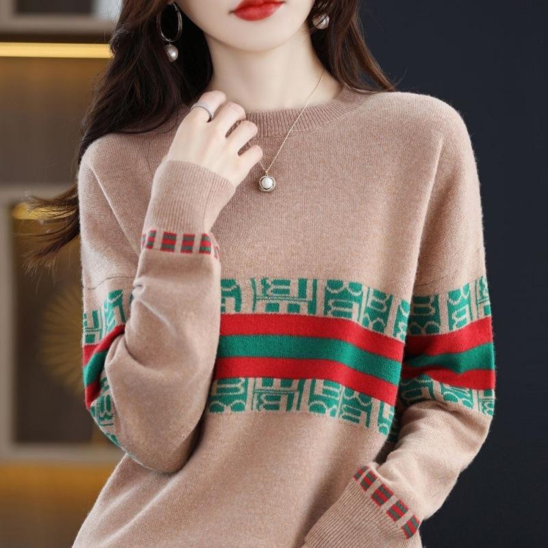 Rundhals-Pullover kurzer Damenunterteil langärmliger Herbst- und Winter lockerer Strickpullover Top