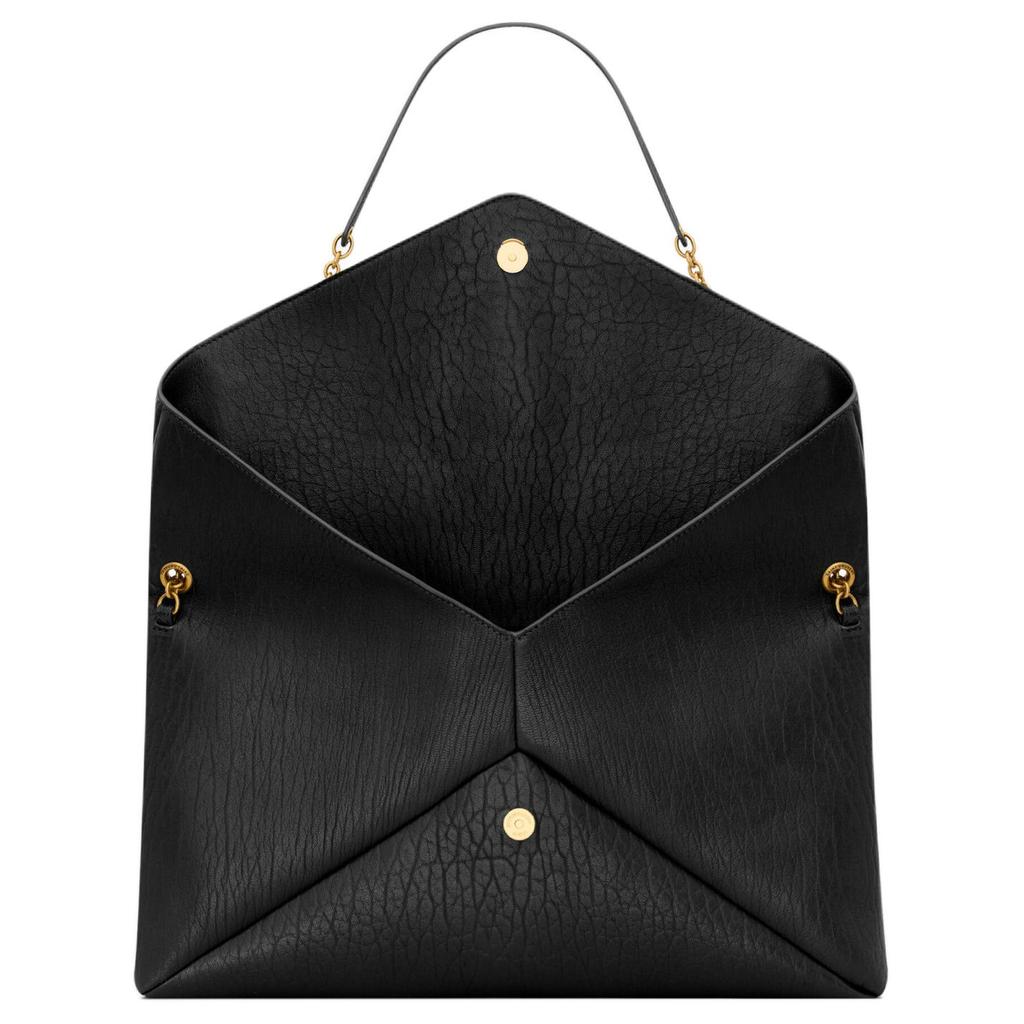 Saint Laurent Cassandra Brand Logo Antique Bronze Hardware Lambskin Envelope Clutch Handbag Women Handbags Black 841702-AACYT-1000