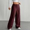 Women Pants Button Zipper Closure Straight Wide Leg Trousers with Pockets Solid Color Loose Fit Lounge Pants Daily Wear