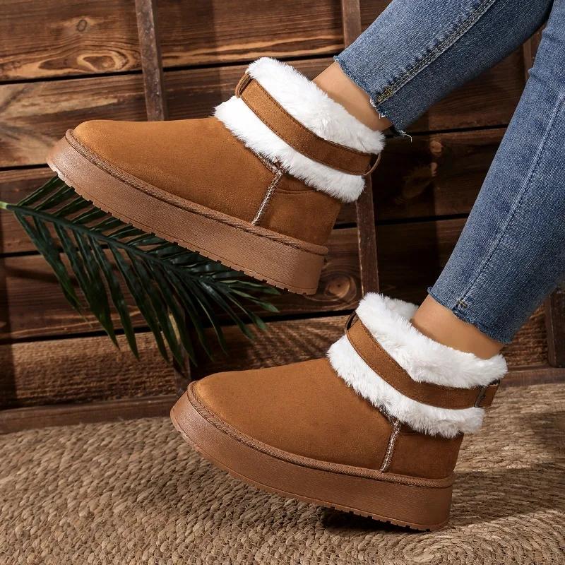 Fashion 2025 Best Seller Women's Boots Fashion Slip-on Casual Casual Belt Buckle Plus Velvet Keep Warm Plus Size Comfortable Snow Boots