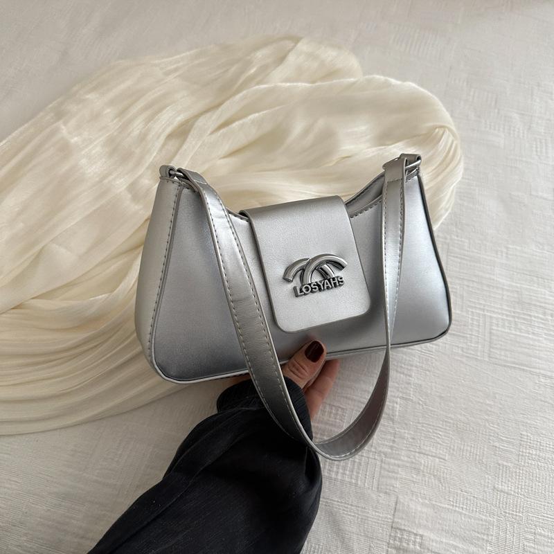 

Французька нішева текстурована сумка під пахви 2024 весна-нова новинка суцільнокольорової сумки через плече з косим проміжком, сумка Tide срібний