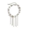 Silver Long Tassel Hand Chain Adjustable Link Chain Bracelets Imitation Pearl Bracelet  Unisex