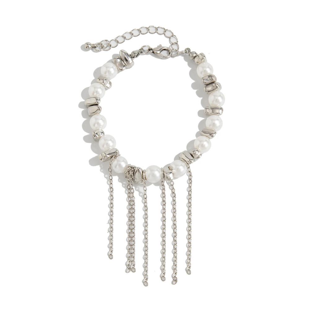Fashion Metal+Imitation Pearl Imitation Pearl Bracelet Silver Adjustable Long Tassel Hand Chain Women Charm Jewelry Unisex