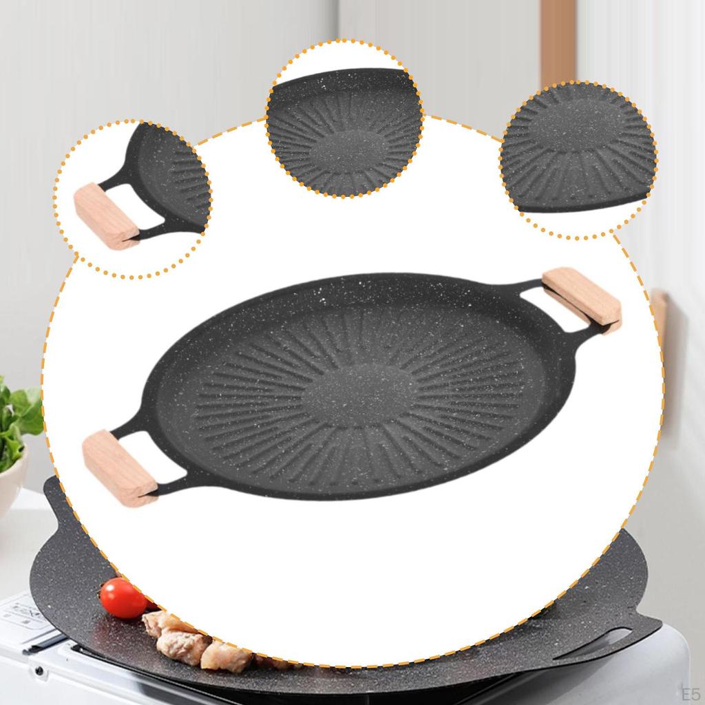 Plate with Ergonomic Wooden Handle. Conduction. Easy Cleaning. for Garden Parties, Indoor Kitchens,