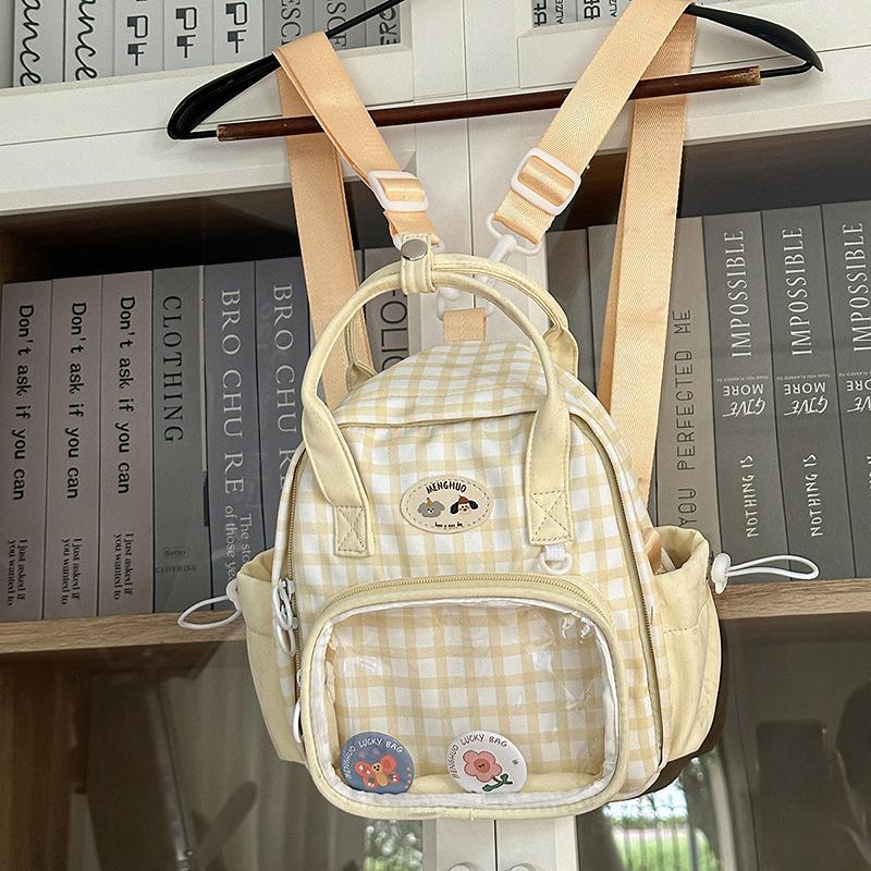Schoolbag new Japanese ins high value fresh and sweet plaid lazy wind transparent pain bag girl mini backpack