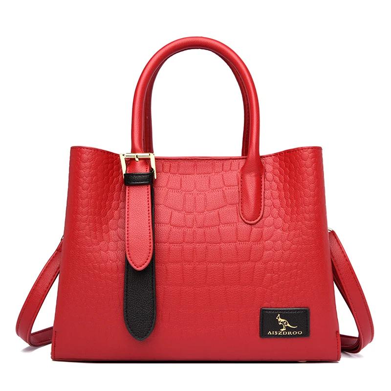 New Fashion Designer Genuine Leather Women Tote Bags Luxury Shoulder Crocodile Purses Cow Handbags Retro Bag