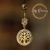 KODY PIERCING Belly Button Tree of Life Encircled with Crystals with Smooth Ball - 18K Gold Plated