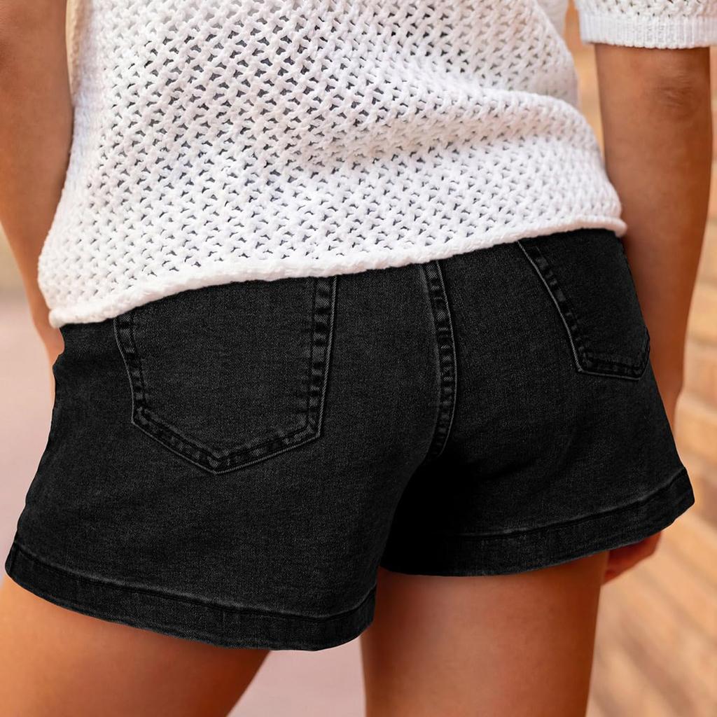 Damskie Kolorowe Jeansowe Szorty Stretch Slim Fit z Przetarciami