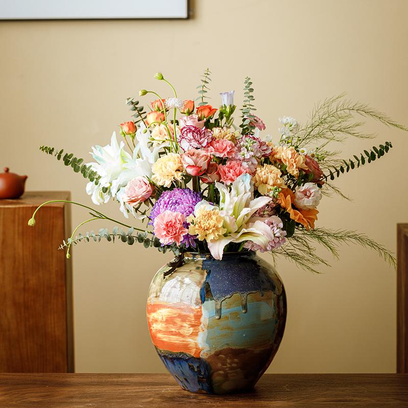 Ceramic Vase Color Irregular Stitching Hand-doodle Flower Vase Floral Arrangement Accessories Terrarium Home Decoration