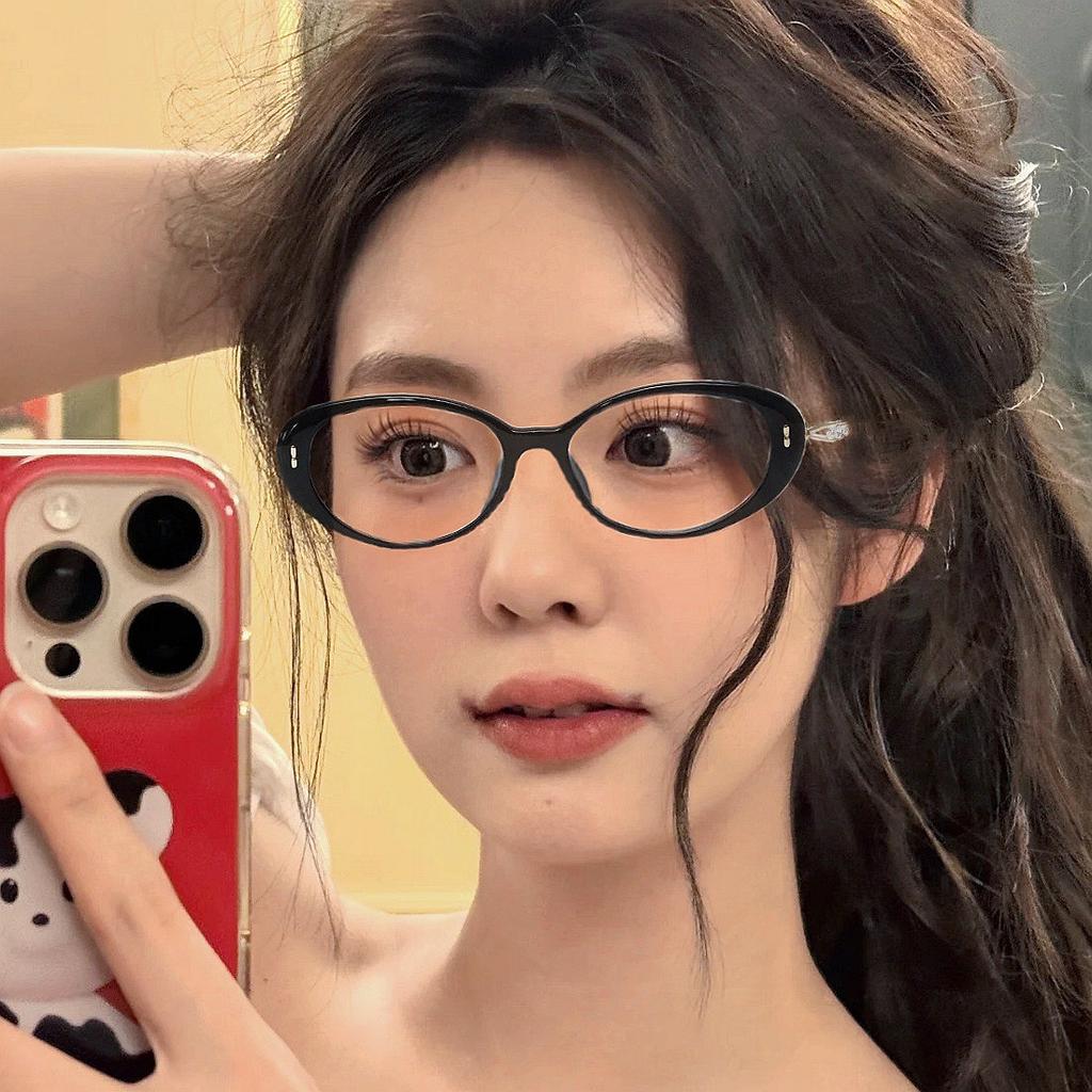 No Makeup Young Reading Glasses Anti-Blue Flat Glasses Fashion Diamond-Encrusted Retro Cat Eye Trendy Girl Nerd Advanced