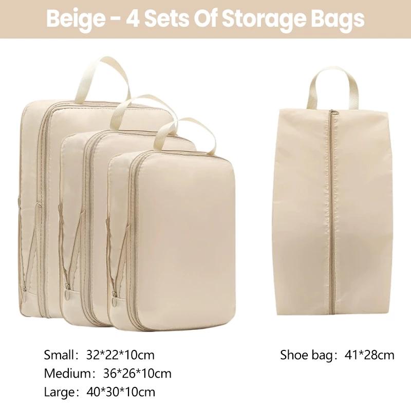 Set de 4 bucăți Geantă de depozitare de călătorie Geanta de depozitare pentru bagaje cu compresie Cub de ambalare cub de ambalare Cuburi de ambalare