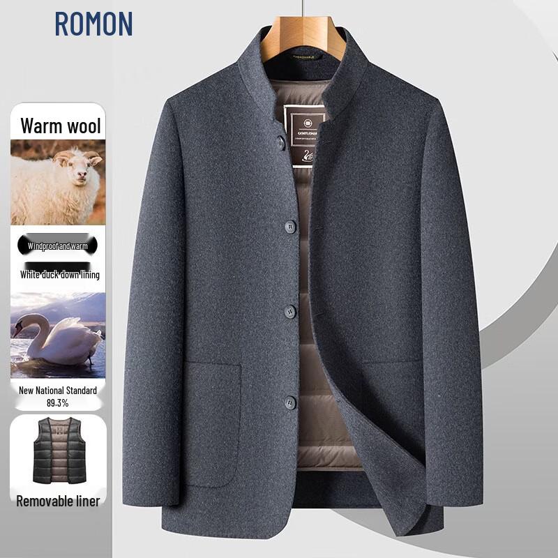 ROMON Men's Luxury Wool Stand-Collar Casual Jacket