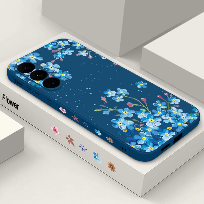 Blue Flowers Pattern Case For Samsung Galaxy S26 S25 Ultra S24 S23 S22 Plus S21 FE A15 A16 A17 A35 A36 A54 A55 A56 5G Soft Cover