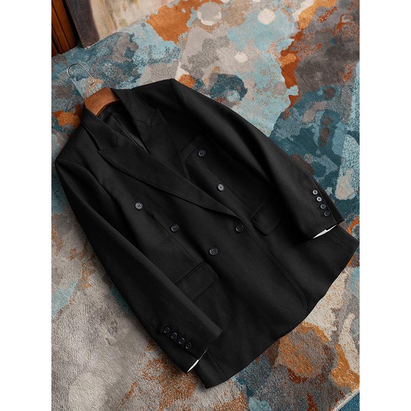 

Solid Color Hand-Stitched Double-Breasted Silk Wool Suit Jacket XXL чорний
