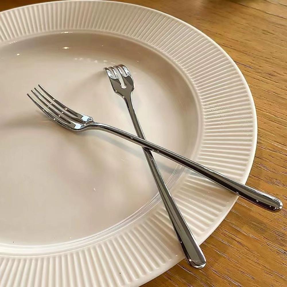 Long Handle Dinner Fork Silver/gold Fruit Forks Unique Stainless Steel Dessert Fork  Restaurant