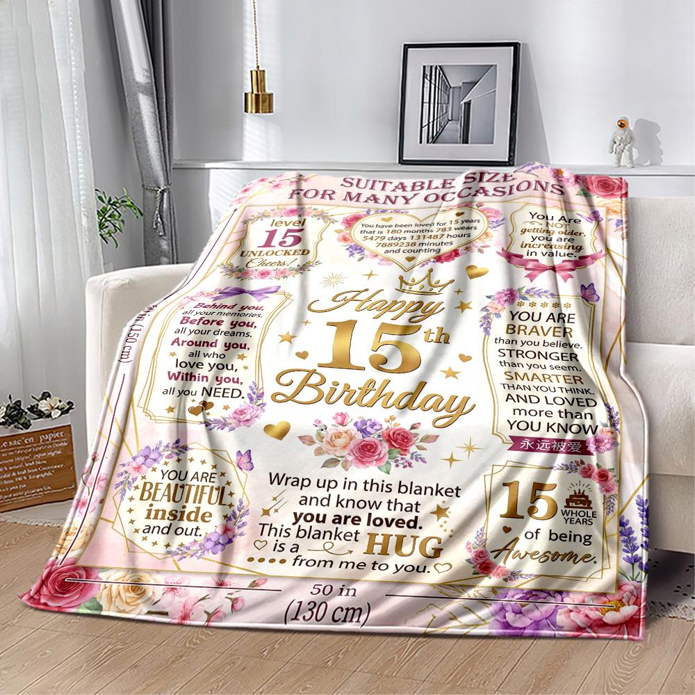 15th Birthday Celebration Flannel Blanket-Soft and Suitable for Sofas,Beds,Offices,Travel,All Seasons,Great Gift for Holidays and Birthdays.