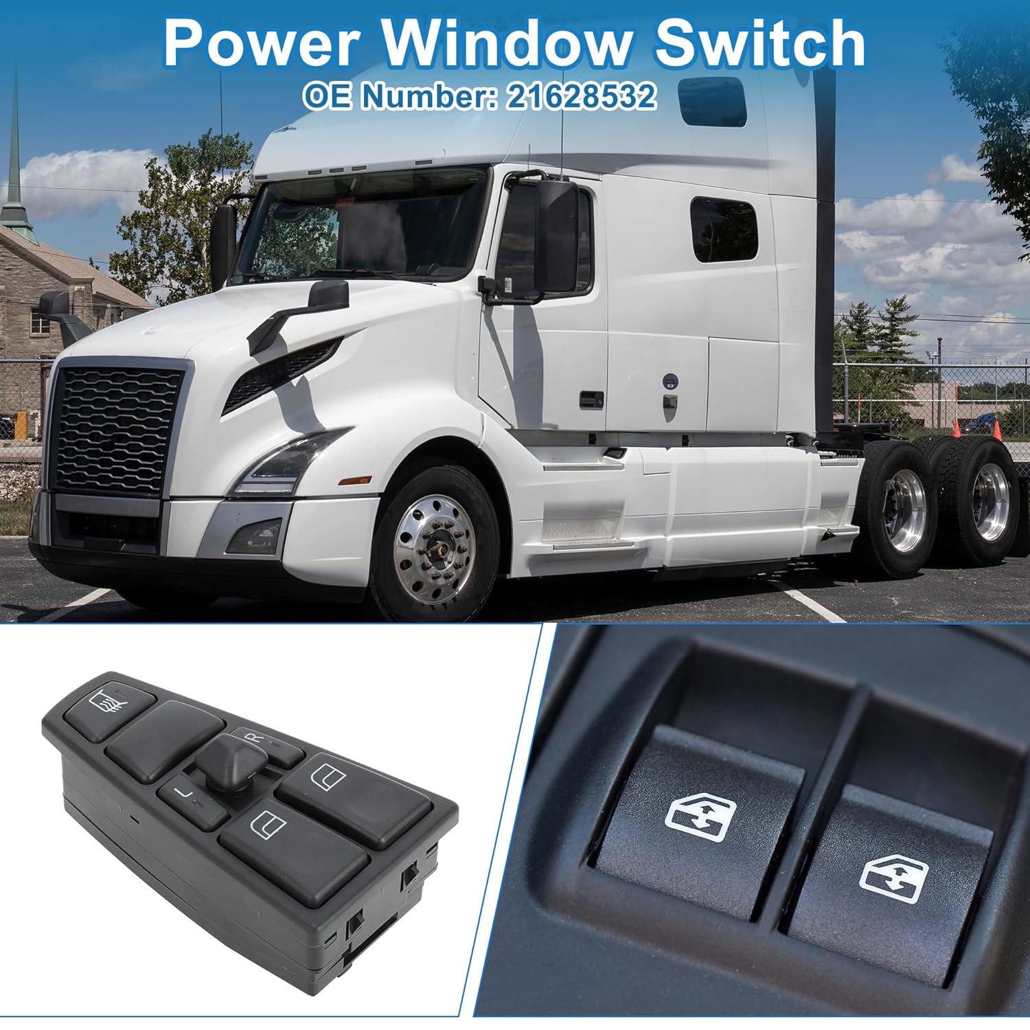 Power Window Switch No.21628532 Window Control Switch for Volvo VN VNL Black
