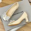 Luxury Rhinestone Bow Mary Jane Pumps High Quality Square Toe Shallow Designer Brand Sandals Women Fashion Comfort Slide Sandals