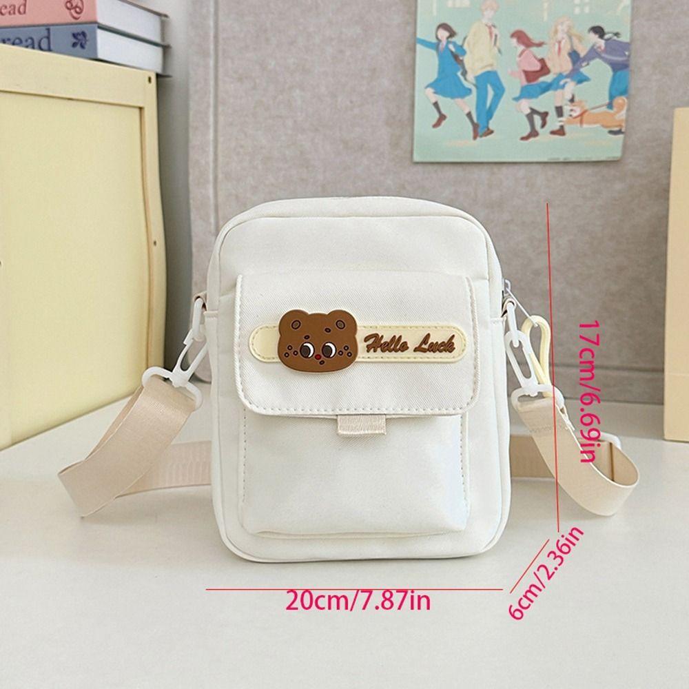 Cute Canvas Shoulder Bag Small Bear Small Square Bag Casual Nylon Crossbody Bag  Gift