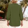 Women Casual Loose Fit Tunic Top V Neck Collared Three Quarter Sleeve Lightweight Blouse for Everyday Wear