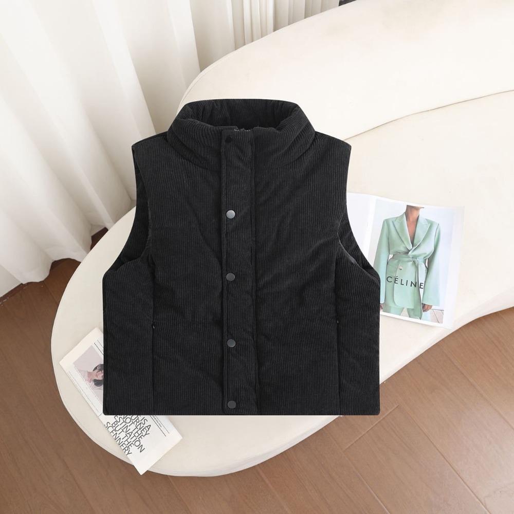 

Corduroy short vest women s autumn and winter new solid color loose vest bread clothes zipper bag cotton coat XL чёрный