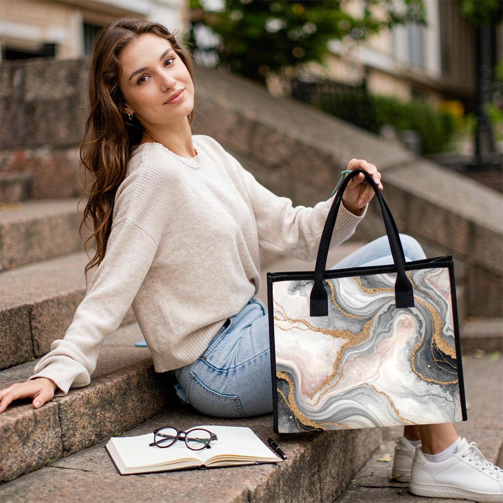 Marble Pattern Tote Bag for Women Casual Large Capacity Fashion Handbag for Daily Shopping Work
