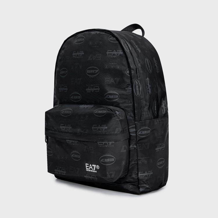 Emporio Armani All Over Logo Casual Fabric Backpack Unisex Backpack Black 7X000001-AF10465-FC213