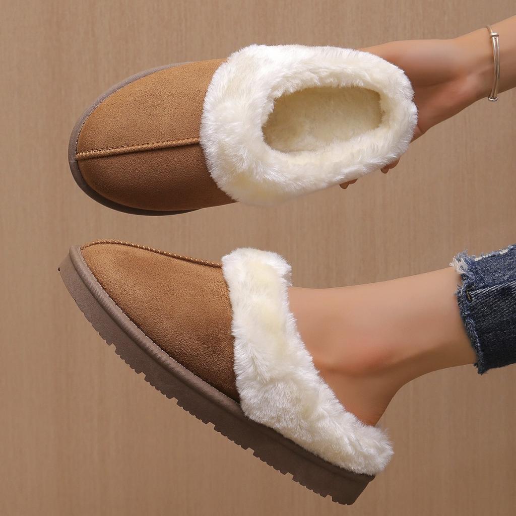 New Women's Velvet Cotton Slippers Autumn and Winter Indoor Home Warm Wool Cotton One-pedal Shoes
