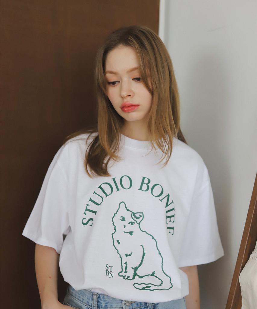 BONIEE Cat Symbol Graphic Loose T-Shirt White