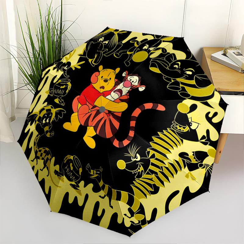 1pc Honey Pot Adventure: Winnie the Pooh & Friends Honey-Themed Automatic Open/Closed Umbrella with Foldable Design, Iron Frame, Outdoor Use