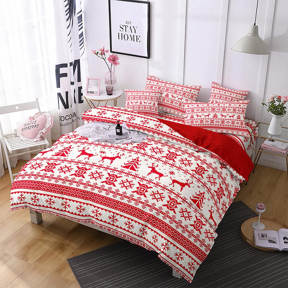 Red Christmas Quilt Cover Three-Piece Polyester 3D Digital Bedding Home Textiles
