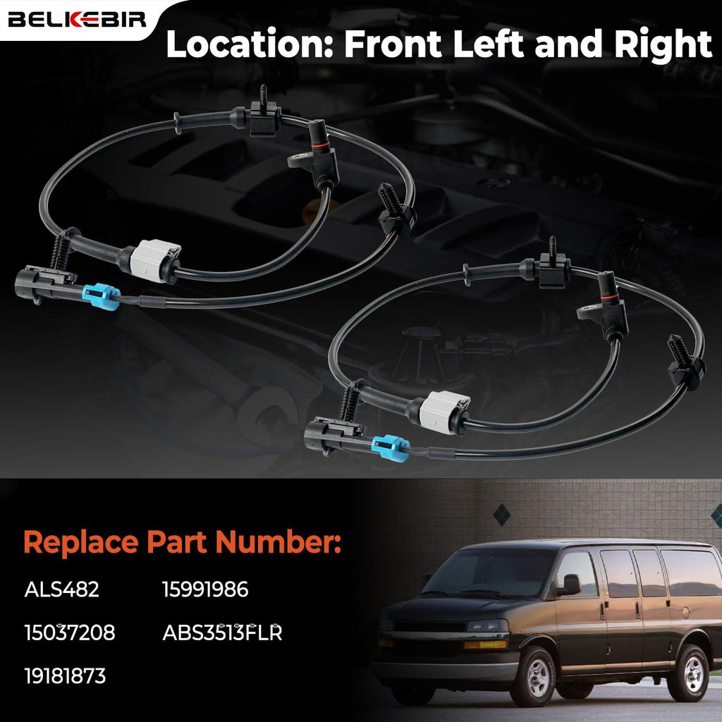 Front ABS Wheel Speed Sensor Left & Right Compatible With Chevy Avalanche Express Silverado Suburban Tahoe, GMC Savana Sierra Yukon XL, Cadillac