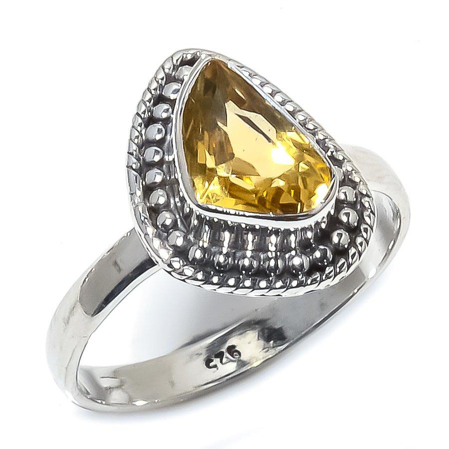 Natural Citrine Gemstone Handmade 925 Solid Sterling Silver Gift Ring S.9 P4O93