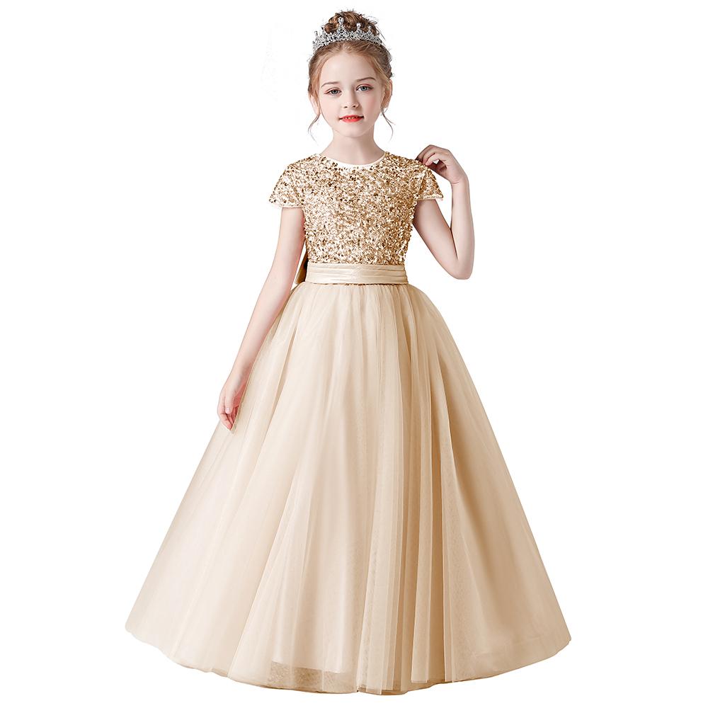Princess Dress for Children Sparkly Sequin Short Sleeve Flower Girl Dress Tulle Kid Birthday Party Pageant Prom Gown Junior Bridesmaid