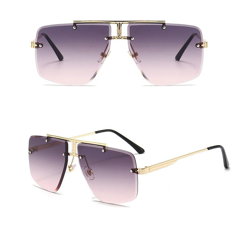Fashion Frameless Cool Men Driving Glasses Goggle Summer Gradient Sunglasses Vintage Pilot Sun Glasses Punk