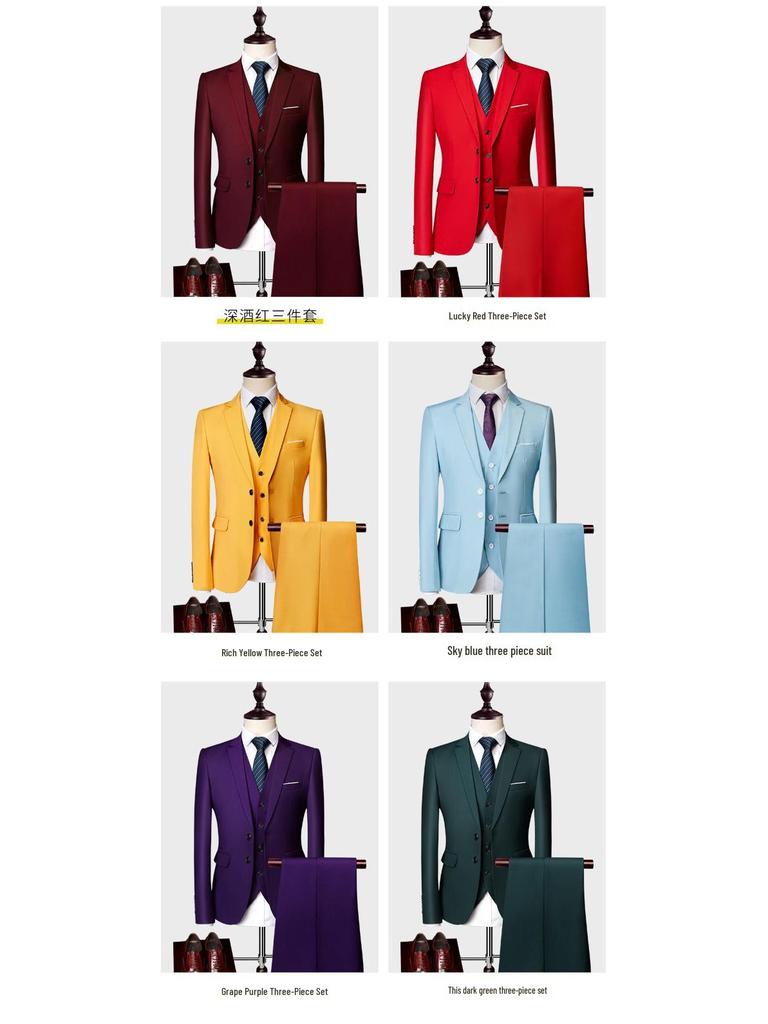 Men's Business Casual Red Three-Piece Suit Set 2024 - QT3002-533