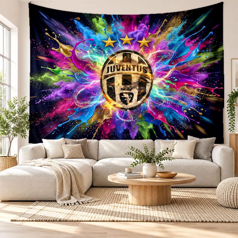 Juventus FC Wall Tapestry, Soft Fabric Wall Hanging, Decorative Backdrop For Bedroom Home Wall Art