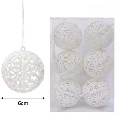 6Pcs 6CM Christmas Glitter Ornament Balls Red Gold Christmas Ball Pendants Hollow Out Plastic Christmas Tree Decoration New Year