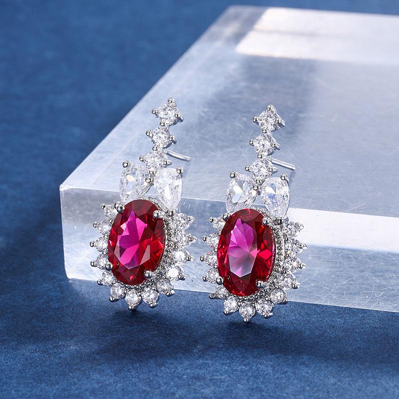 Jewelry Retro Simulation Red Glass Jewelry Set Stud Earrings Main Stone 8 * 12 Pendant 10 * 14