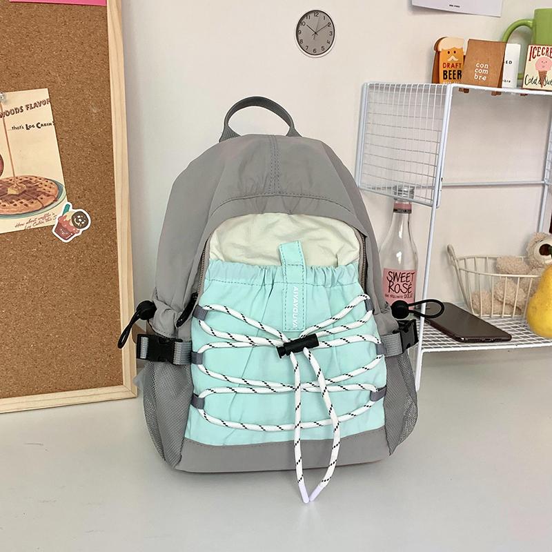 Студенческая школьная сумка женская контрастная цветная строчка легкий маленький рюкзак — фото 13