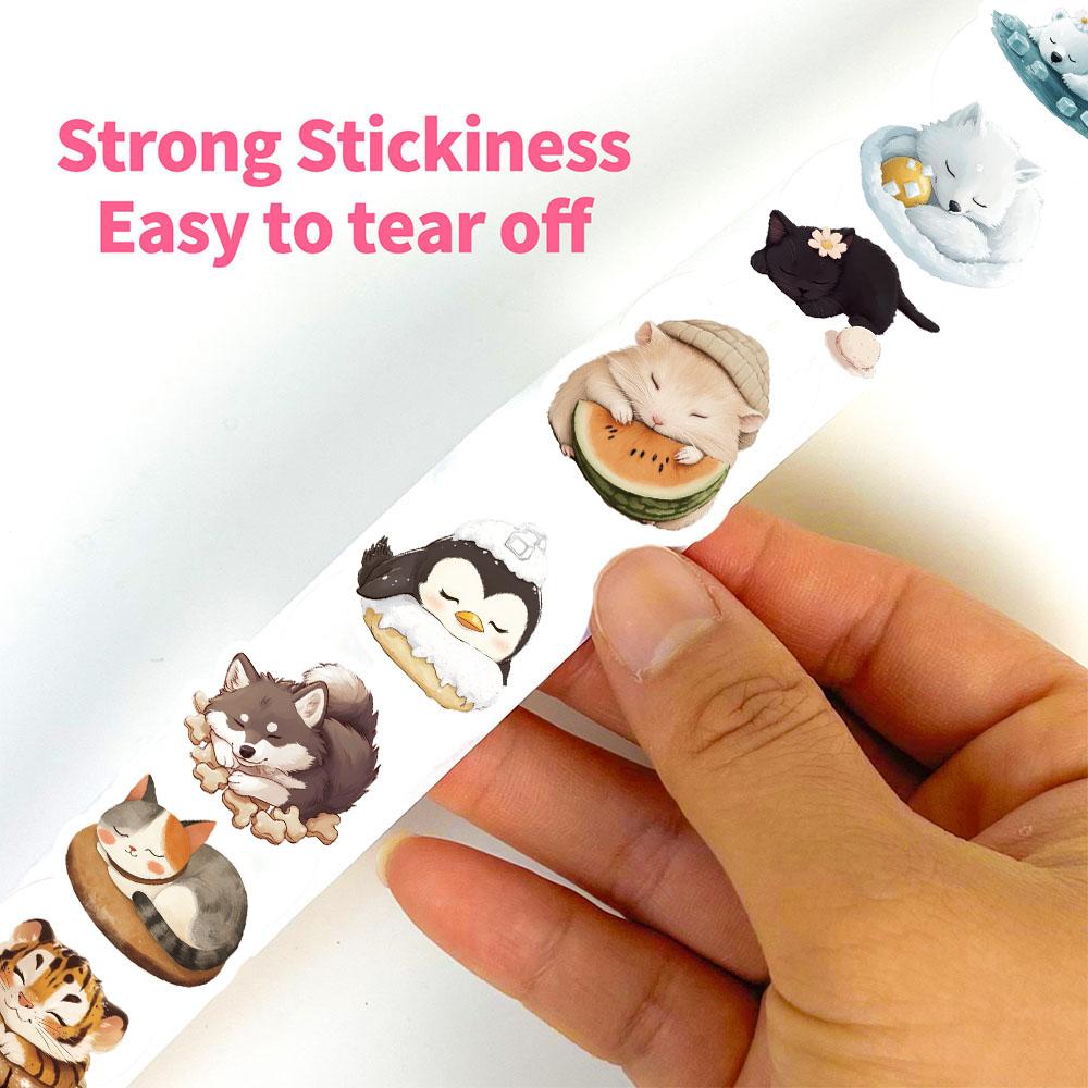 500PCS Cute Sleeping Animals Roll Stickers Notebook DIY Decoration Scrapbooking Suitcase  Car Cup Coffee Phone Laptop Decal Gift