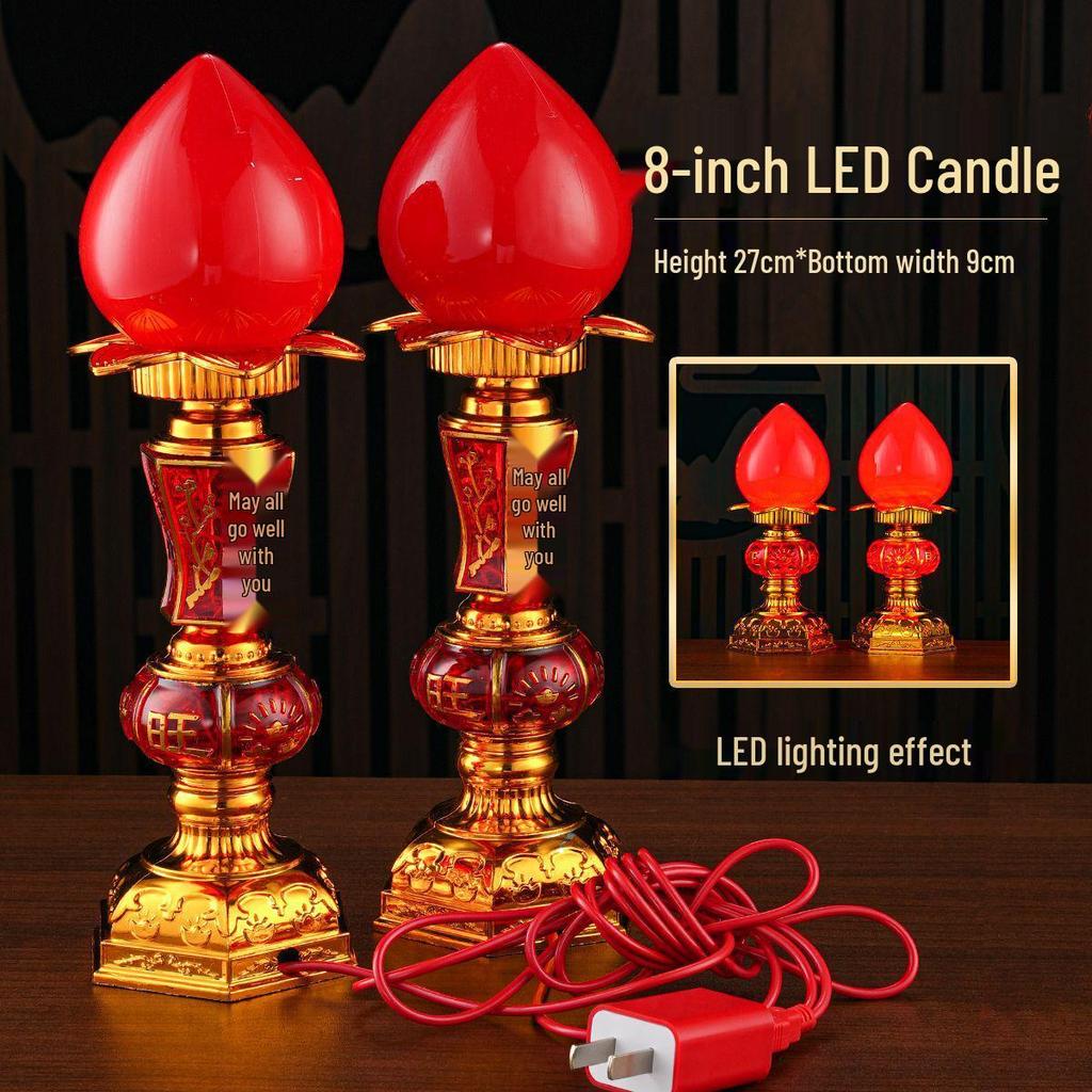 God of Wealth LED Candle Lights: USB-Powered Long-Lasting Crystal Buddha Lamp Pair