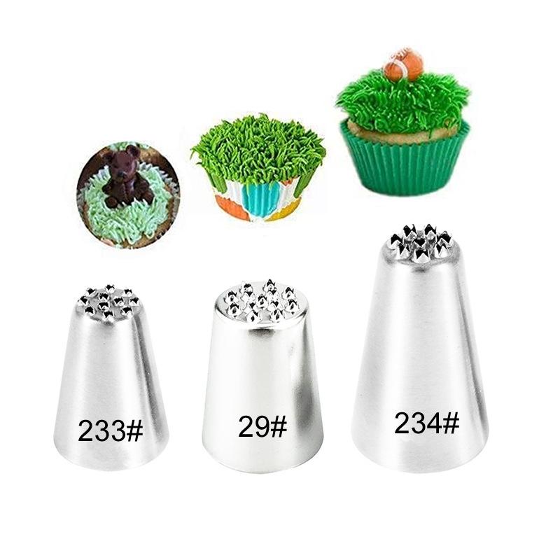 304 Stainless Steel Grass-Shaped Piping Tips Set - 3PCS for Baking DIY