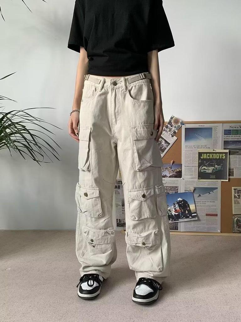 Men's American Retro Multi-Pocket Loose Wide-Leg Overalls  